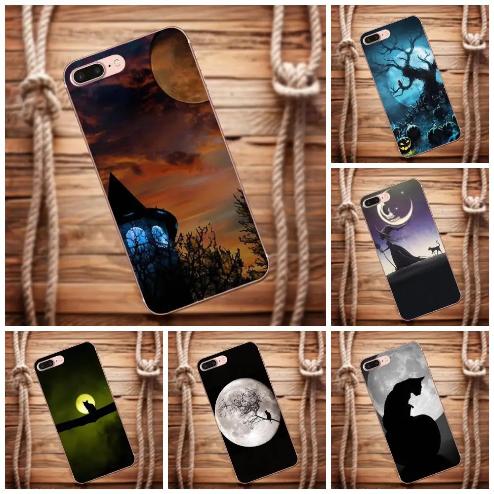 Halloween Moon Cat For Sony Xperia Z Z1 Z2 Z3 Z4 Z5 compact Mini Premium M2 M4 M5 T3 E3 E5 XA Soft TPU Cover Cell Phone Cases | Мобильные