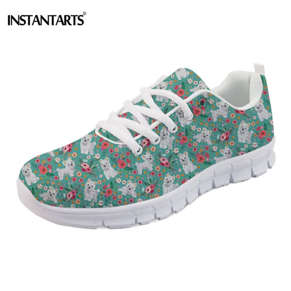 INSTANTARTS/весенние женские кроссовки; повседневная обувь на плоской подошве; Милая Собака Доберман/король Шарль спаниель/Мальтийский/борзый цветочный узор; обувь на плоской подошве - Цвет: H8501AQ