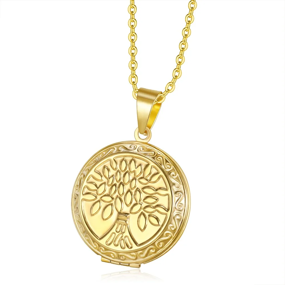 

(12 pcs/lot) Mimeng Titanium Jewelry Life Tree Necklace Fashion Female Round Box Pendant, Best Gift
