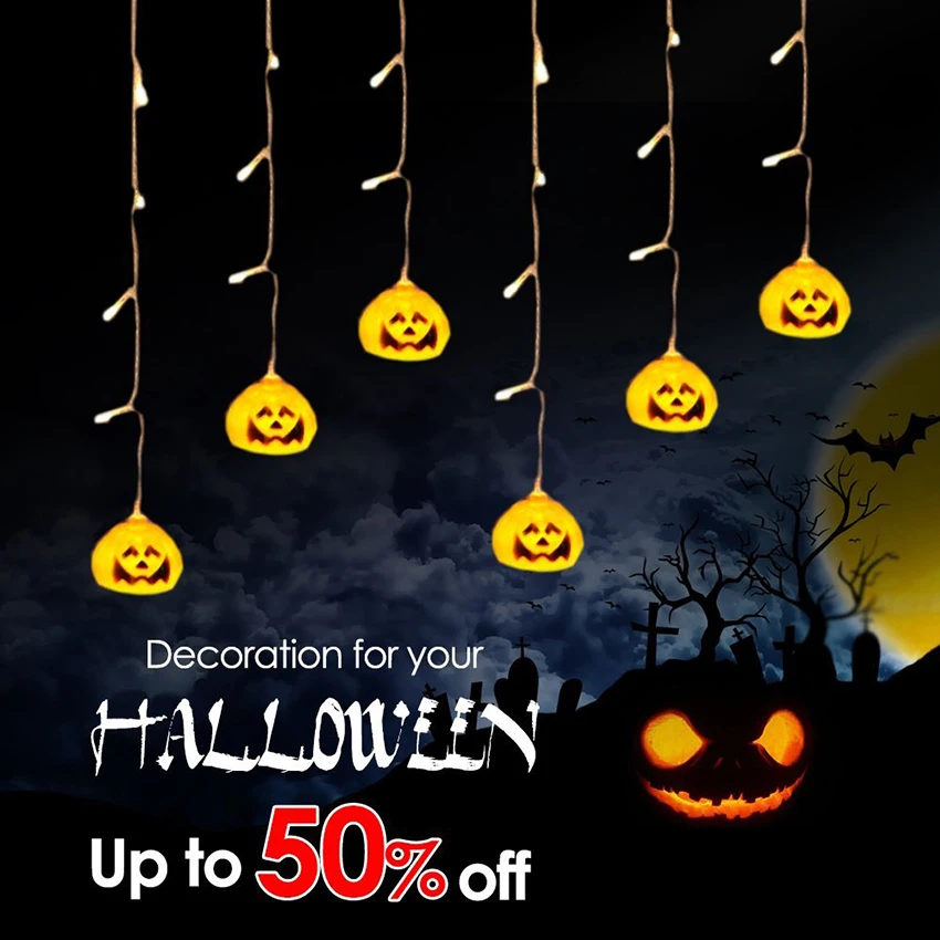 US $14.57 Halloween Pumpkin LED String Lights 35M 5M AC220V Orange Pumpkin Led Curtain String Lights For Christmas Garden Outdoors Decor