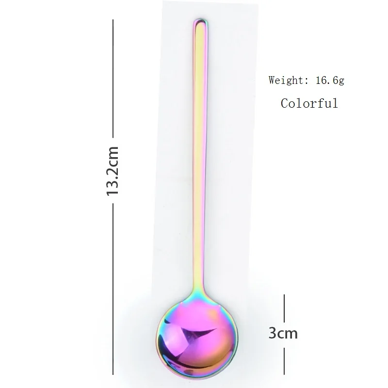 Креативная полированная ложка из нержавеющей стали Милая длинная ручка круглая ложка многоцветная многофункциональная для перемешивания, десерта, кофе - Цвет: Colorful