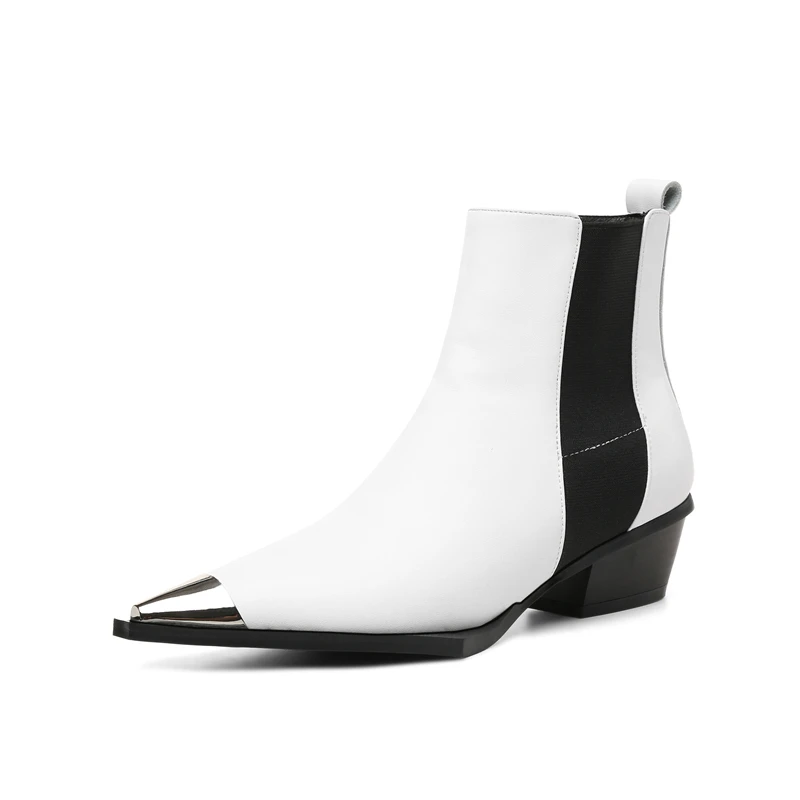 Doratasia/Новое поступление, распродажа, большой размер 43, женская обувь из натуральной кожи, ботинки челси, крутые ботильоны на необычном каблуке - Цвет: Белый