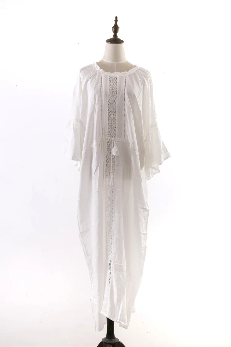 Sexy Ladies Women Solid White Bikini Cover up Beach Dress Swimwear Cotton Beachwear Bathing Suit