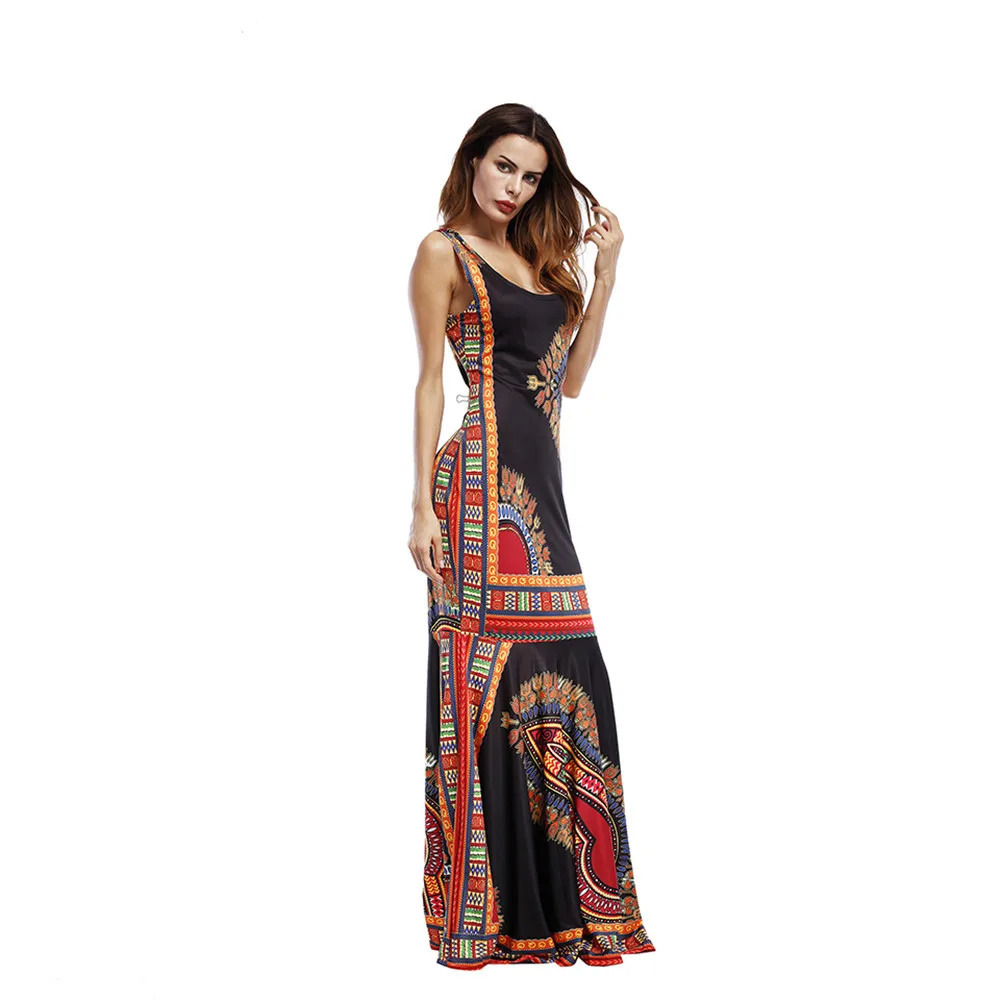 Summer Folk African Dress 2017 Print Pencil Bodycon Long Maxi Work Dresses Women Mermaid Sleeveless O Neck Casual Party Dress (9)