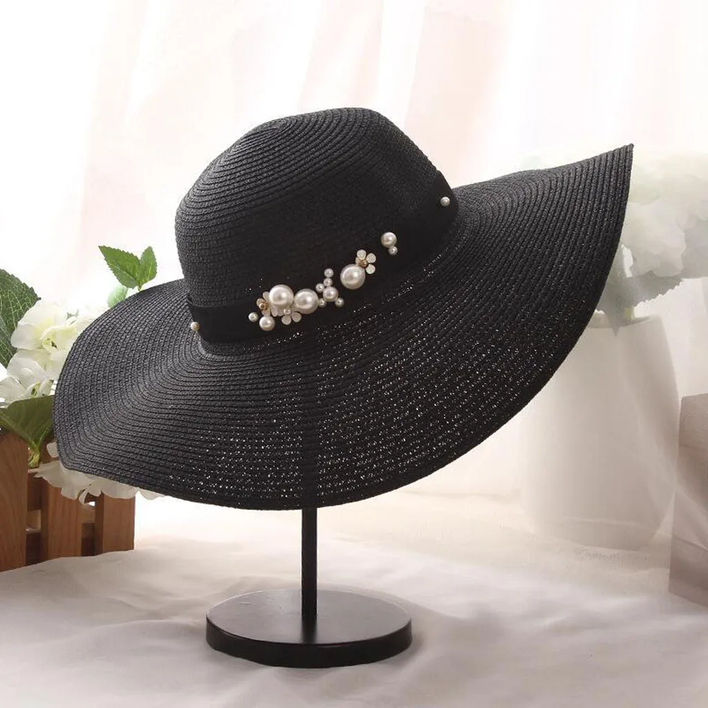

SAGACE hats Women Ladies Summer Wide Brim sun Straw Hat Fisherman's Cap Pearl Holiday Cap Leisure modis hats for women 406