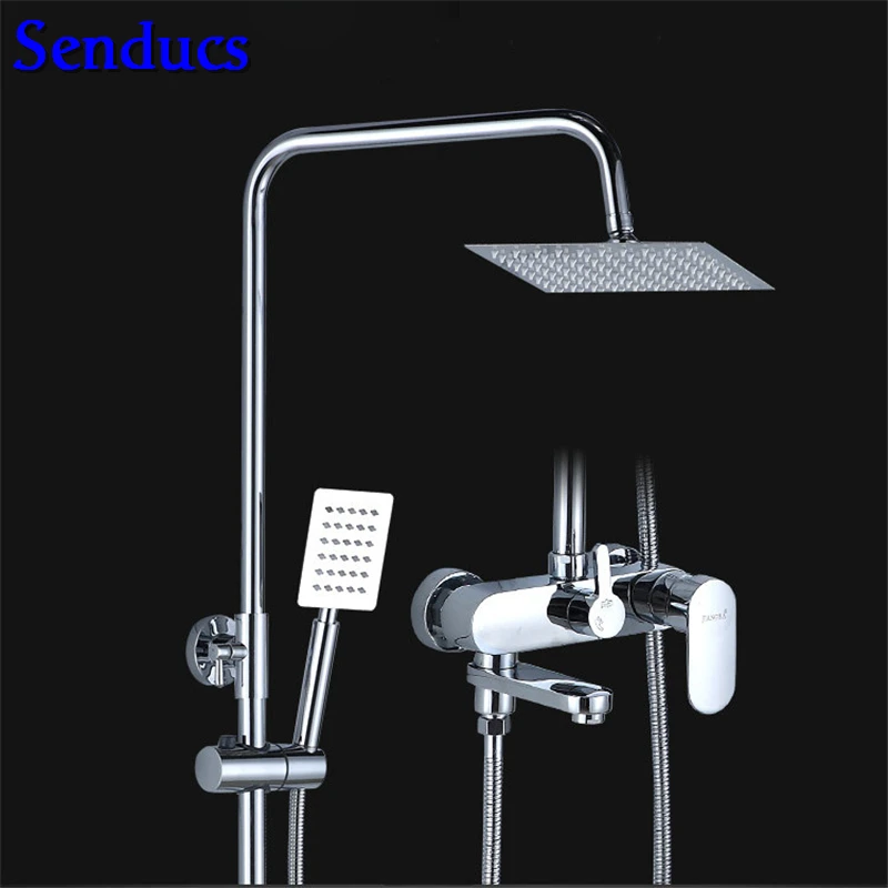 Senducs Square Rainfall Bathroom Shower Set Luxury Brass System Polished Chrome Bath | Обустройство дома