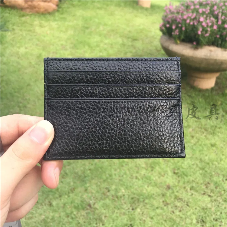 Супер тонкий мягкий овчины Натуральная кожа Card Case Держатель карты кредитной карты организатора мужчины кошельки женщин кошелек известные бренды - Цвет: Black1 No Logo