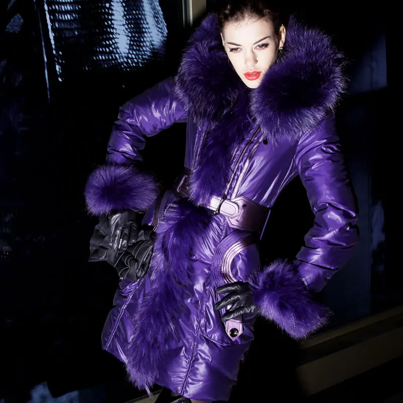 Fur parka down coat women thick warm winter down jacket real fur hood