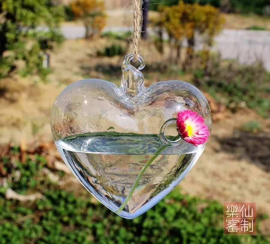 Красота прозрачное сердце стекло висячая стеклянная ваза бутылка Террариум цветы для дома и сада декор Прозрачный украшения дома вазы для посадки