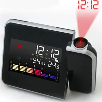 

Led Projection Black Clock Digital Date Alarm Clock Snooze Function Luminous Wall Clock Multifunctional Clock Table Klok 50w150