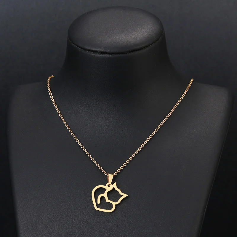 Hibobi Stainless Steel Necklace Women Jewelry Cat Trendy Necklaces Pendants Chain Donot Fade Valentine's Day Gift (5)