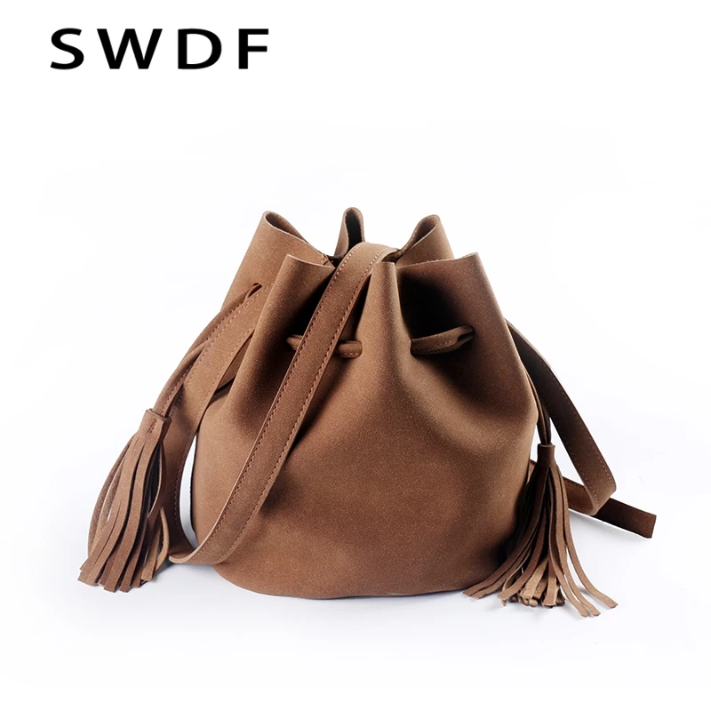 

SWDF Retro Fringed Portable Shoulder Messenger Bag Female Handbag Portable Shoulder Bag Casual Scrub Bucket Bag Crossbody Bag