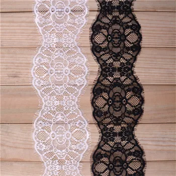 

Free shipping 9Y/ lot Eyelash Lace Fabric 13cm DIY Decorative High Quality Soft Off Nylon Eyelash Lace Trim Wedding Dress Fabric