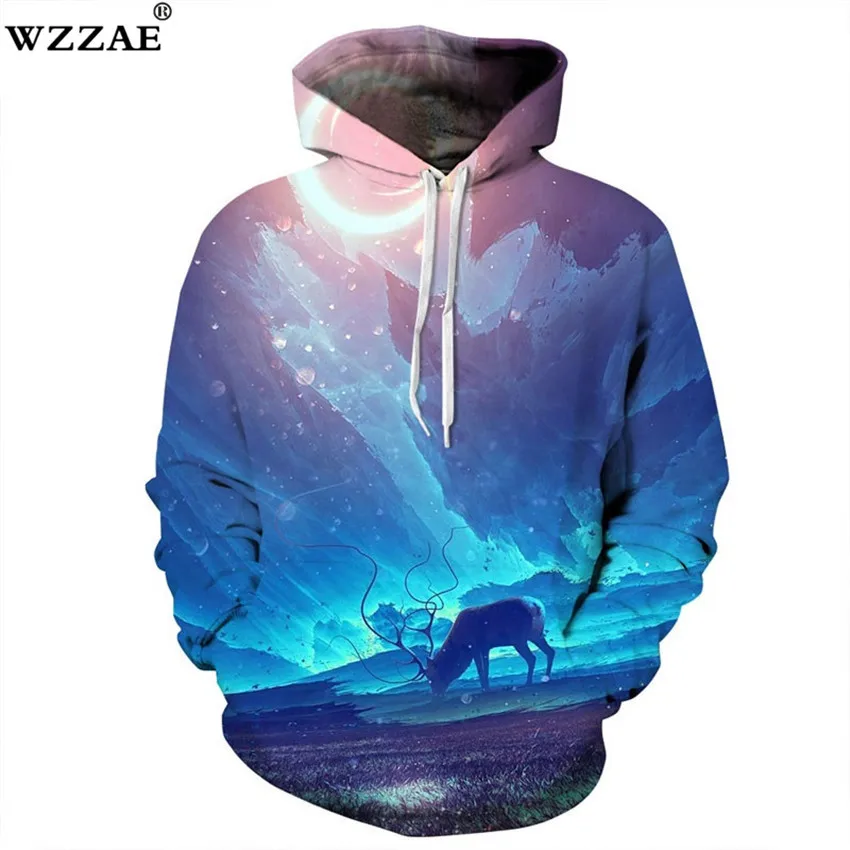 

2018 Galaxy deer Hoodies Men Women 3D Sweatshirts Autumn Winter Hooded Jackets Plus size Quality Outwear Male Coat Brand Printed