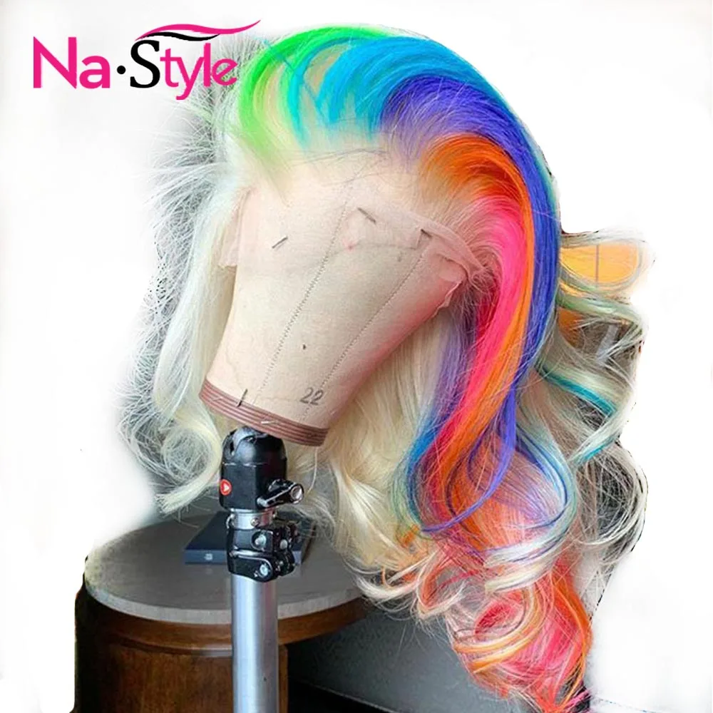 

Colored Lace Front Wigs Human Hair Ombre Pink 613 Blonde Lace Front Human Hair Wigs Wavy Transparent Lace Wigs Remy Rainbow