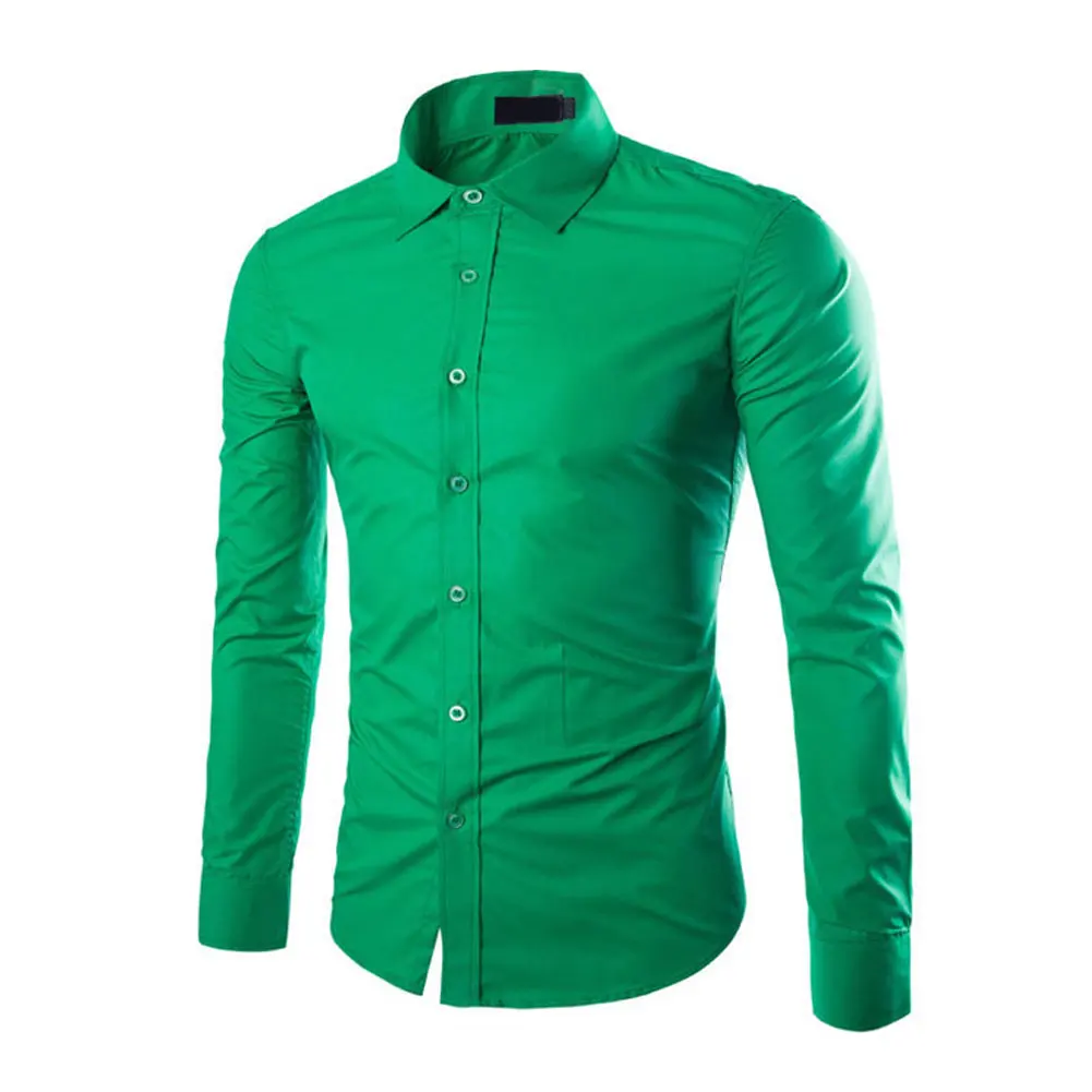 Модная демисезонная Мужская Рабочая Рубашка с длинным рукавом, одноцветная, легкая в уходе, против морщин, мужская повседневная рубашка, M-3XL, EIG88 - Цвет: Зеленый