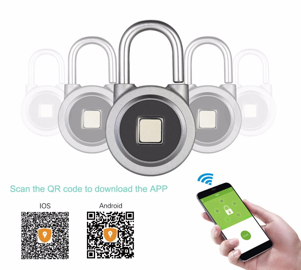 

Phone APP Control Unlock Mini Wateproof Fingerprint Smart Keyless Lock Anti-Theft Padlock Door Lock for Android IOS System
