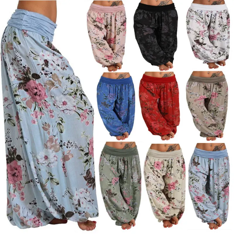 

2019 Summer Wide Leg Pants Women Harem Pants Oversized 5XL Bohemian Floral Print Loose Sports Wear Female Lantern Trousers