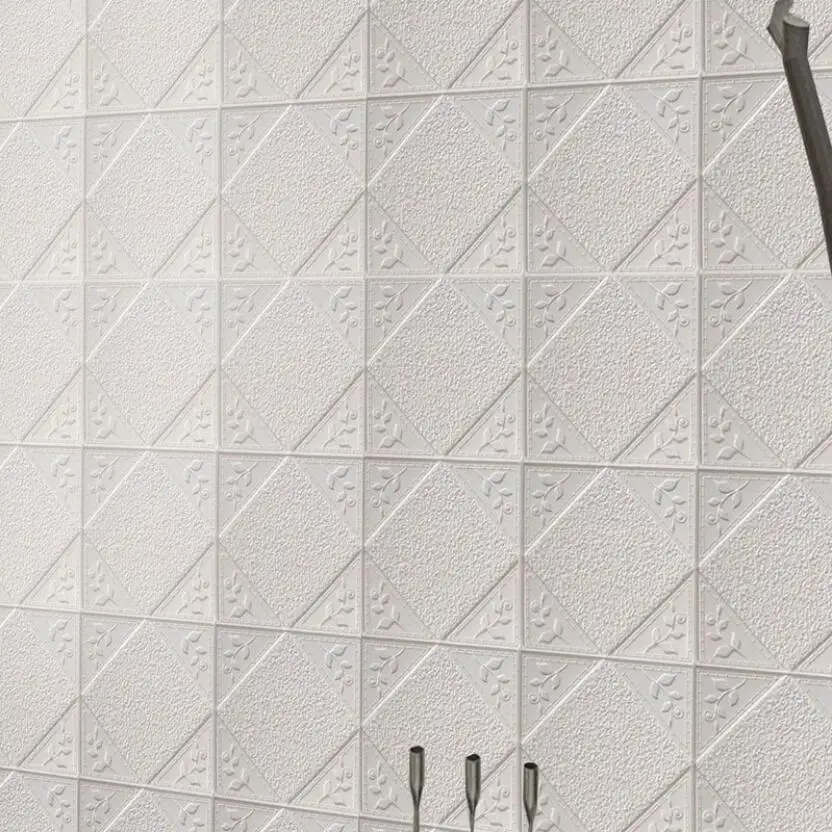 

3d Tile PE Foam Wallpaper Sticker Self Adhesive Anti Collision Kids Room Wallpapers White Waterproof Behang Room Decoration W128