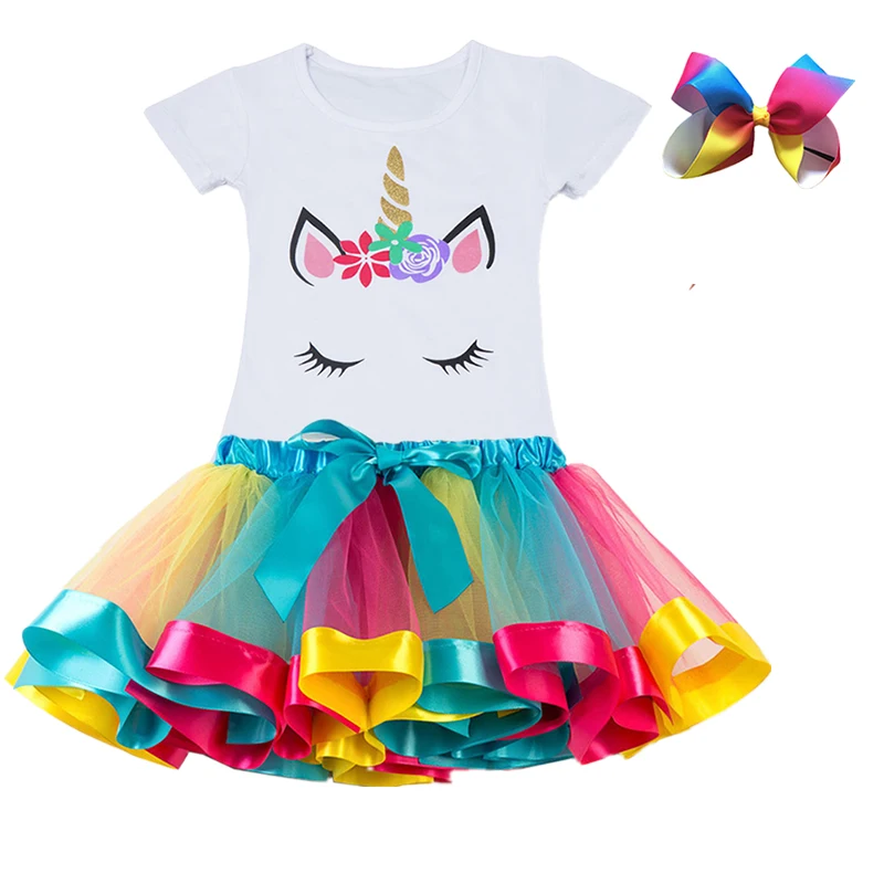 Unicorn Clothing Sets Baby Girls Clothes 2021 Summer Princess Party Unicorn Colorful tutu Dress Kids Birthday Ball Gown Dresses baby boy clothing sets