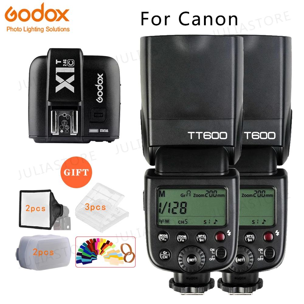 2x Godox TT600 2.4G Wireless Camera Flashes Speedlites With X1T C