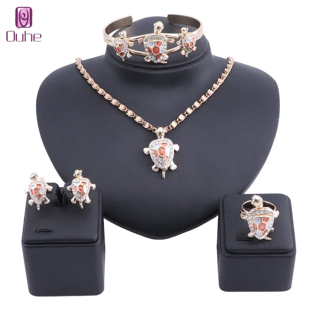 Fashion Gold Color Crystal Enameled Tortoise Pendant Jewelry Sets