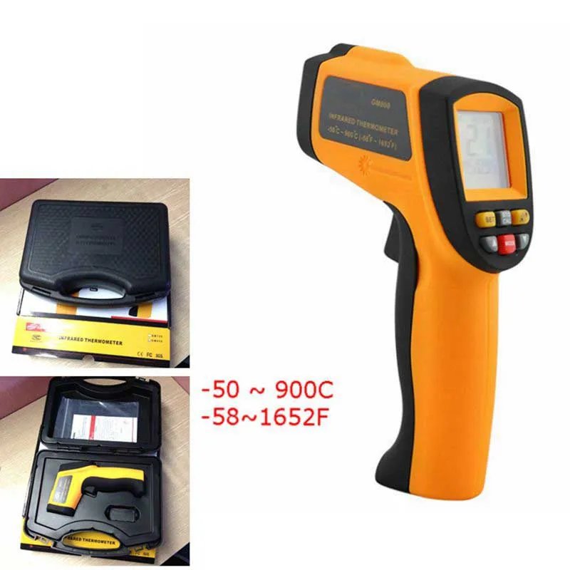 

-50~900C -58~1652F Pyrometer 0.1~1EM Celsius IR Infrared Thermometer GM900 Temperature meter with Retail box