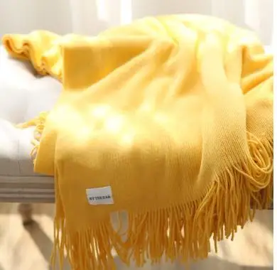 Американский стиль, вязаное покрывало с кисточкой, шаль, шарф, повседневный стиль, покрывало для дивана, Кашемировое покрывало, покрывало - Цвет: Цвет: желтый