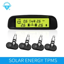 JINGZUAN Auto Wireless Solar Energy Universal LCD TPMS Tire Pressure Monitoring System Alarm USB Socket 4 Internal Sensors careud t801 nf auto car tpms tire pressure solar panel monitoring system with 4 internal sensors