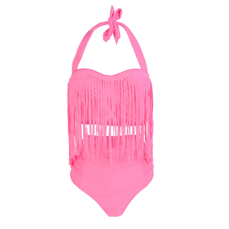 Conjunto de Bikini de verano 2019 para mujer con borla Sexy Halter Top Push Up Bikini traje de baño talla grande 3XL playa biquini traje de baño