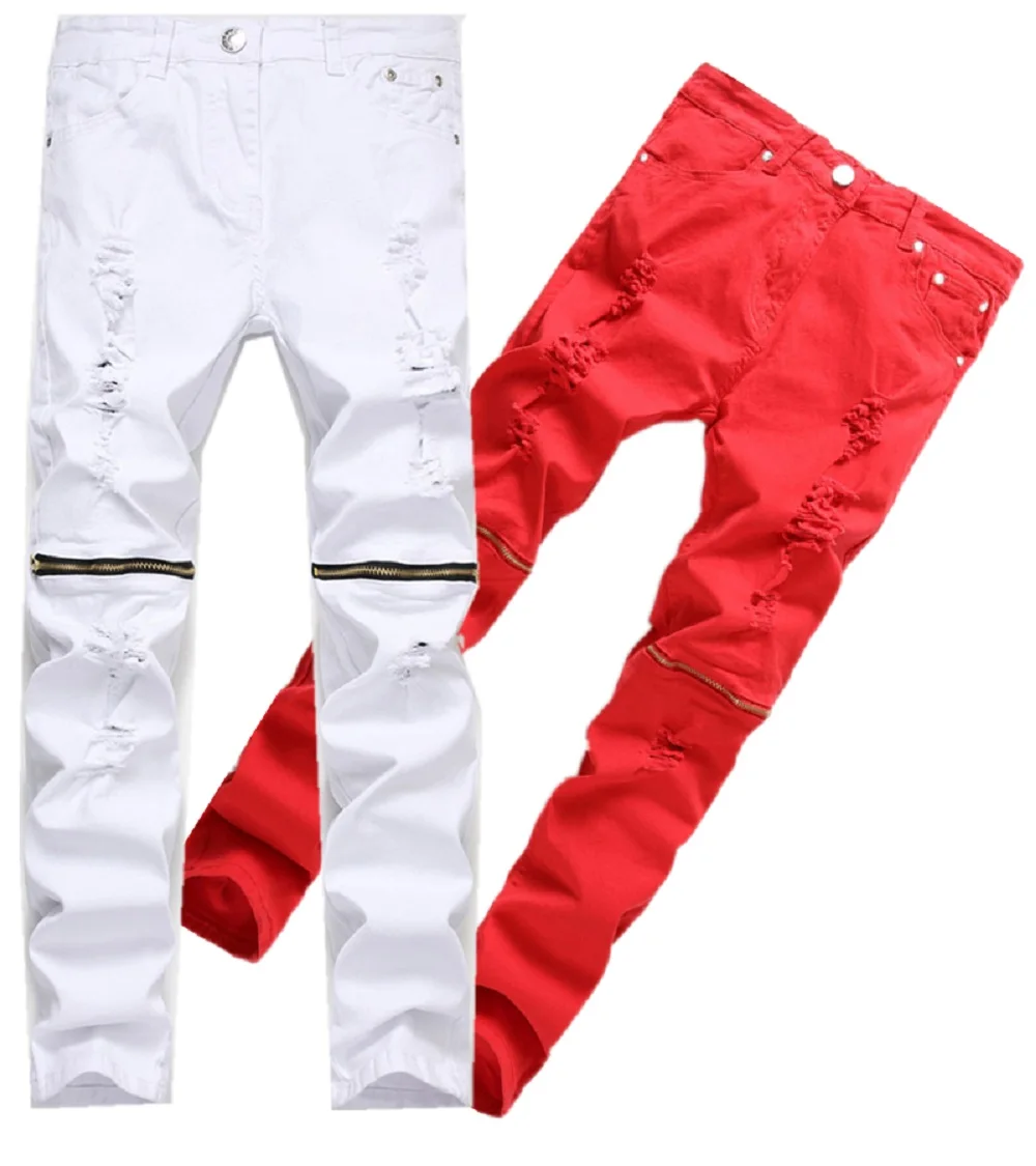 Aliexpress.com : Buy New Ripped Hole Red Men Jeans Straight Mens Cargo ...