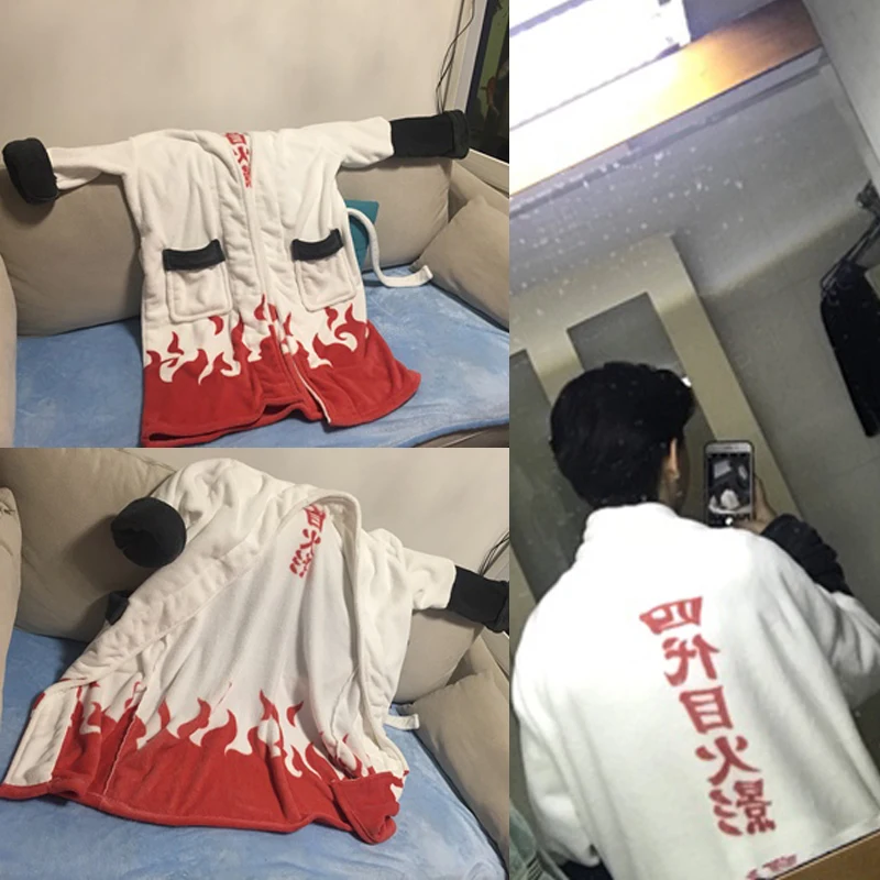 Наруто Namikaze Minato Халат Косплей Костюм 4 го Hokage фланелевые пижамы зимние унисекс