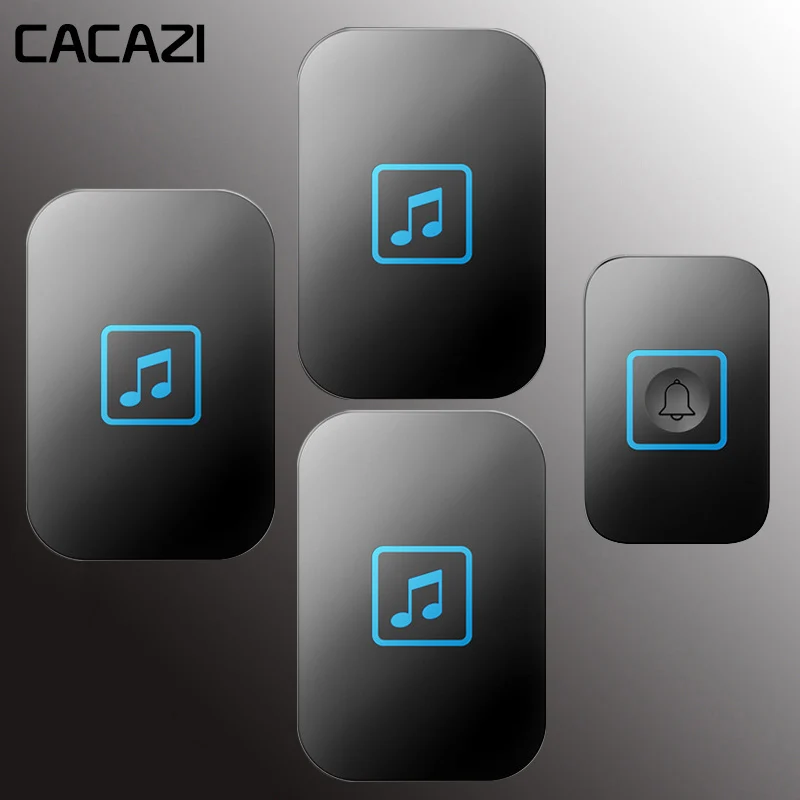 Беспроводной дверной звонок CACAZI, водонепроницаемый, интеллектуальный, дистанционный, 300 м, дверной звонок, домашний, светодиодный, ЕС, штекер, светильник, звонок, 1, 2 кнопки, 1, 2, 3 приемника - Цвет: black1x3