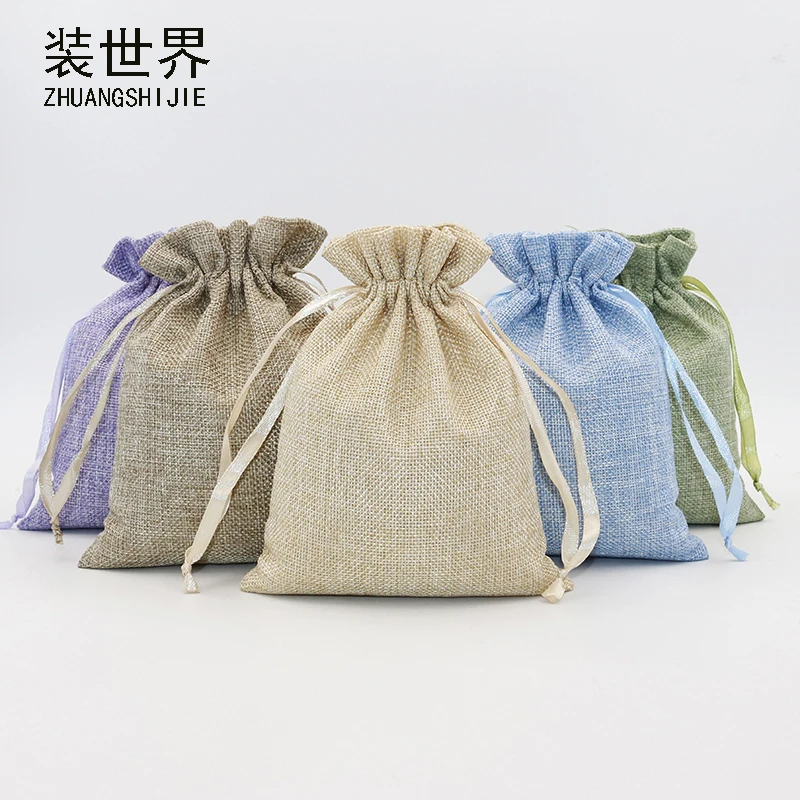 

50Pcs 16x20cm Linen Drawstring Pouch Jewelry Bag Logo Printed Jute Pouch Christmas/Wedding Party Candy Gift Gunny Packaging Bag