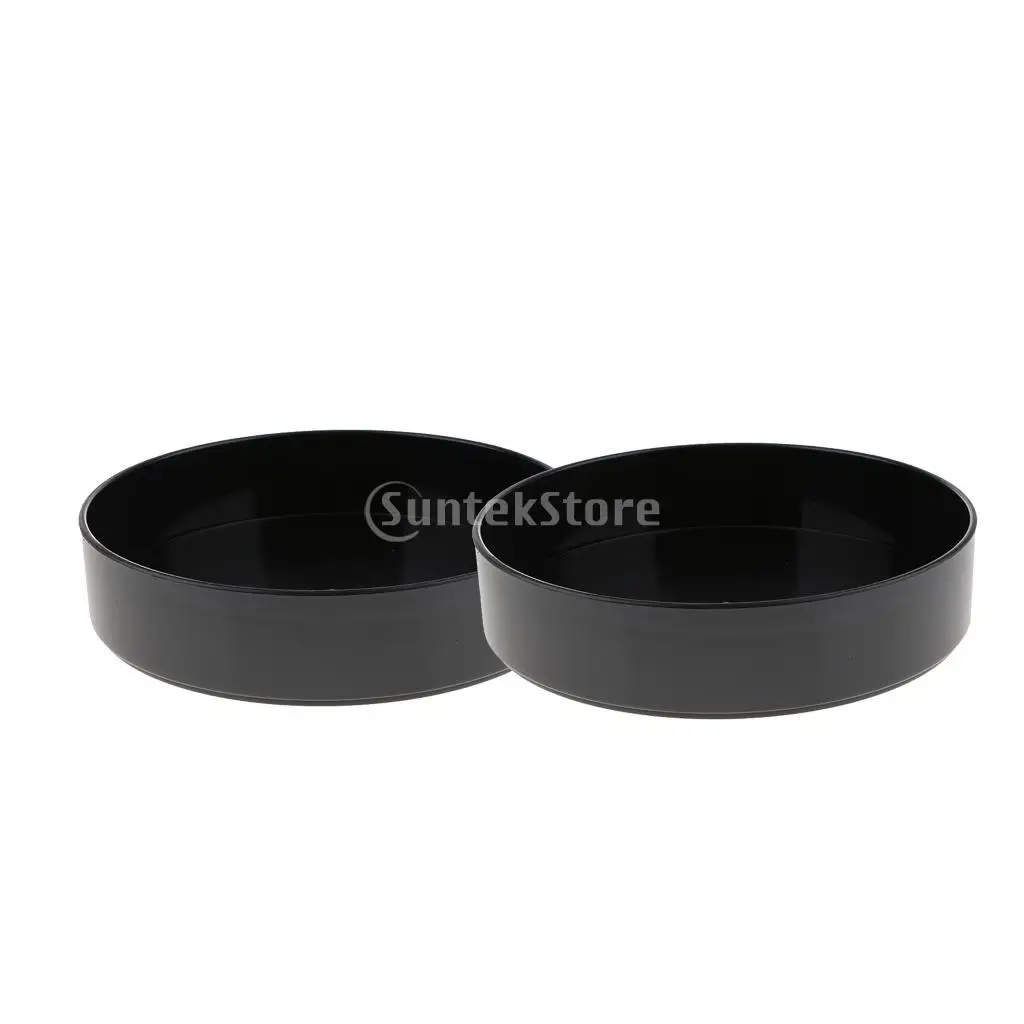 2xBlack Dia.28cm Plastic Round Ikebana Flower Vase Holder Suiban Pot Tray Art Arrangment Tool