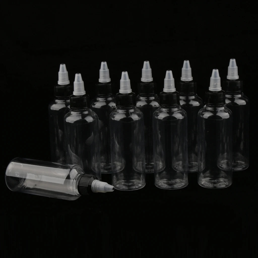 

10 x 100ml Plastic Liquid Ink Pigment Painting Empty Squeeze Tip Applicator Bottles with Twist Top Cap, Lightweight
