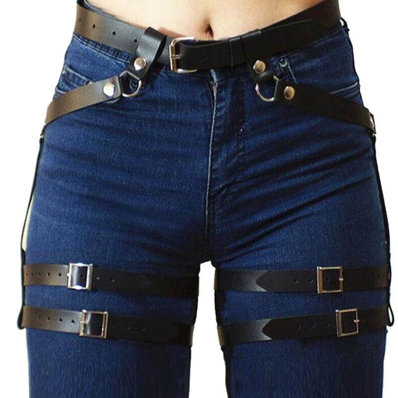 2019 New Rave Holographic Harness Body Leg Harness Fetish Lingerie Women Gothic Belts Garter