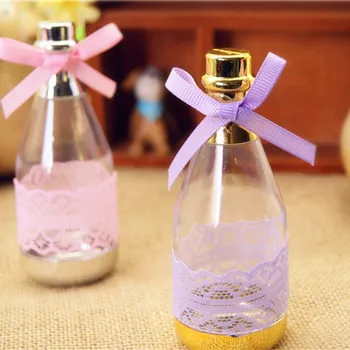 

free shipping golden silver plastic bottle shape hollow out lace party candy boxes with bowknot ,by17110901