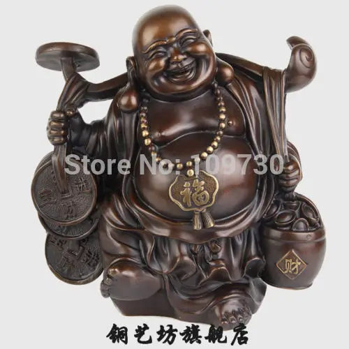 

bir 003242 11" China Bronze Tibet Buddhism Happy Maitreya Buddha Coins Statue