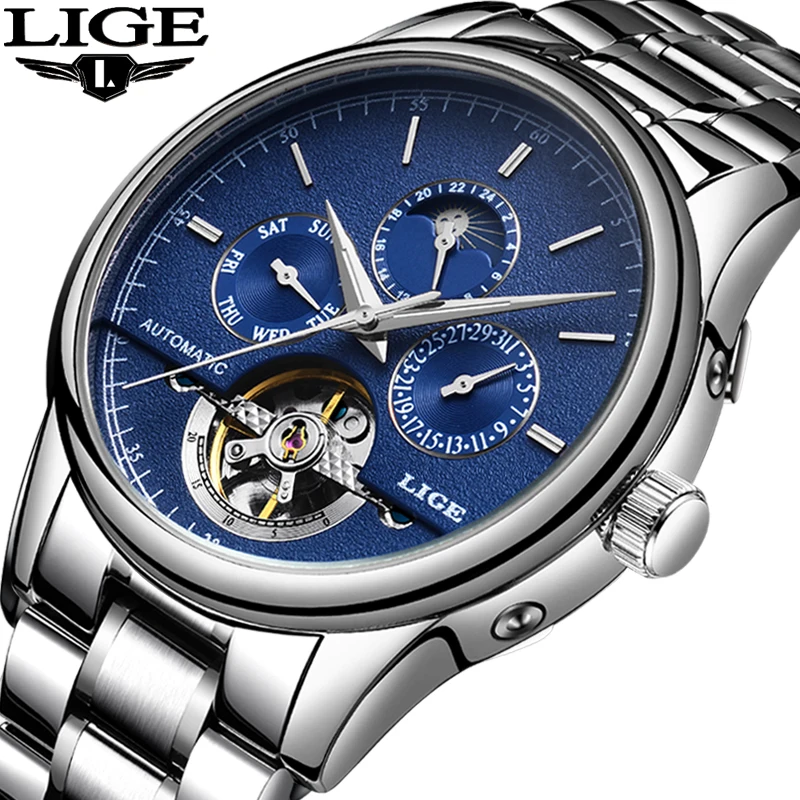 Relojes LIGE Для мужчин автоматические механические часы Спорт Элитный бренд