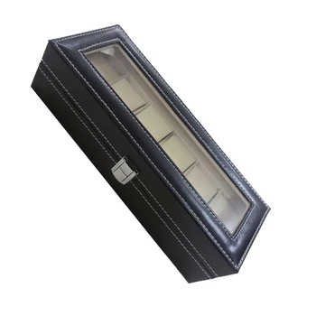 

Watch case Leather watch box Jewelry box Gift for men (6 compartments - Black)