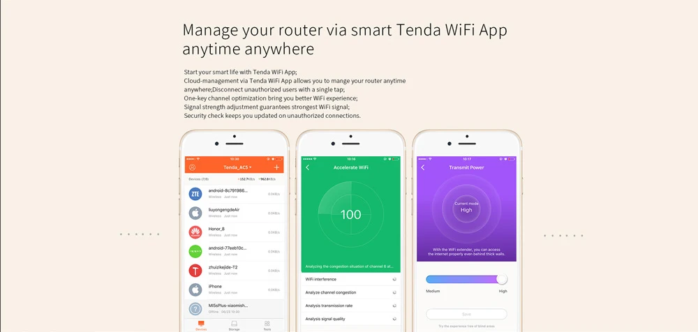 Tenda AC5 AC1200M Беспроводной Wi-Fi маршрутизатор с 2,4 ГГц/5,0 ГГц с высоким коэффициентом усиления антенны дома охват Dual Band Wi-Fi ретранслятор, easy Setup
