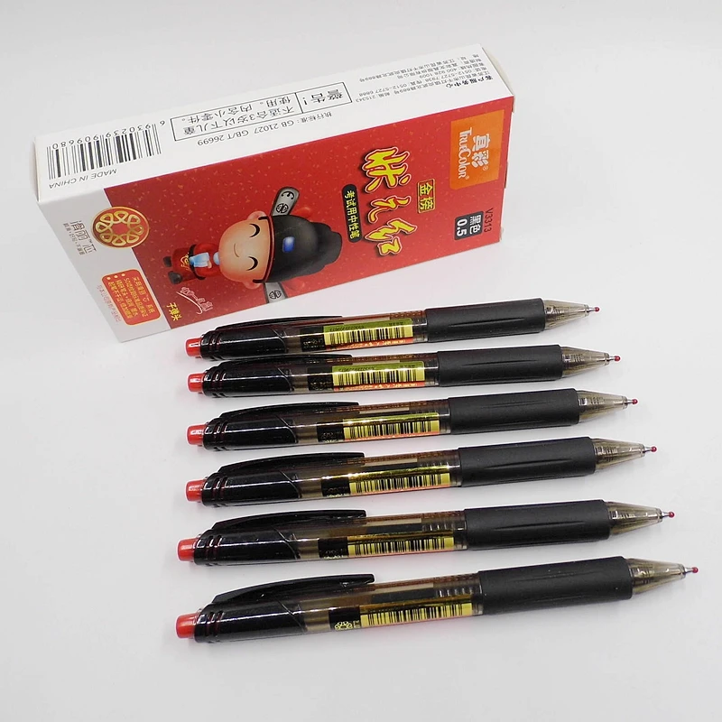 

[TrueColor] (4 Pieces/Lot) School Stationery Student Black Ink Color Roller Ball Pen 0.5mm Office Gel Pen High Quality V3313R