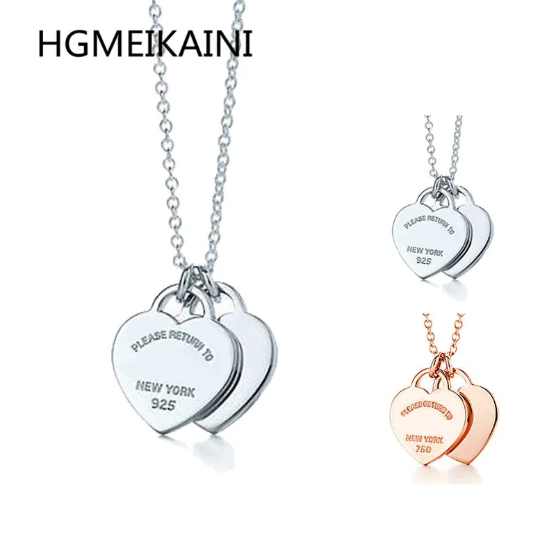 

Tiff 100% hot fashion real 925 sterling silver heart pendant necklace rose gold double-color DIY fashion ladies present