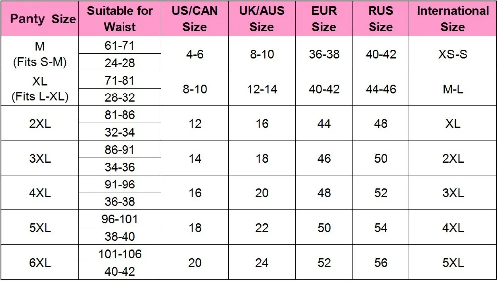 Panty Size Chart111
