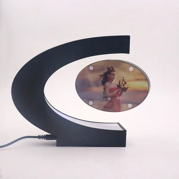 C Форма электронная магнитная левитация плавающая фоторамка со светодиодный подсветкой новинка подарок украшение дома фоторамки - Цвет: Черный