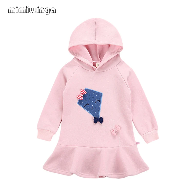 

Mimiwinga Winter Girls Hoodies Dress Fleece Catching Kids Clothes 2019 Thick Warm Sweatshirt Girl Cartoon Children Clothing