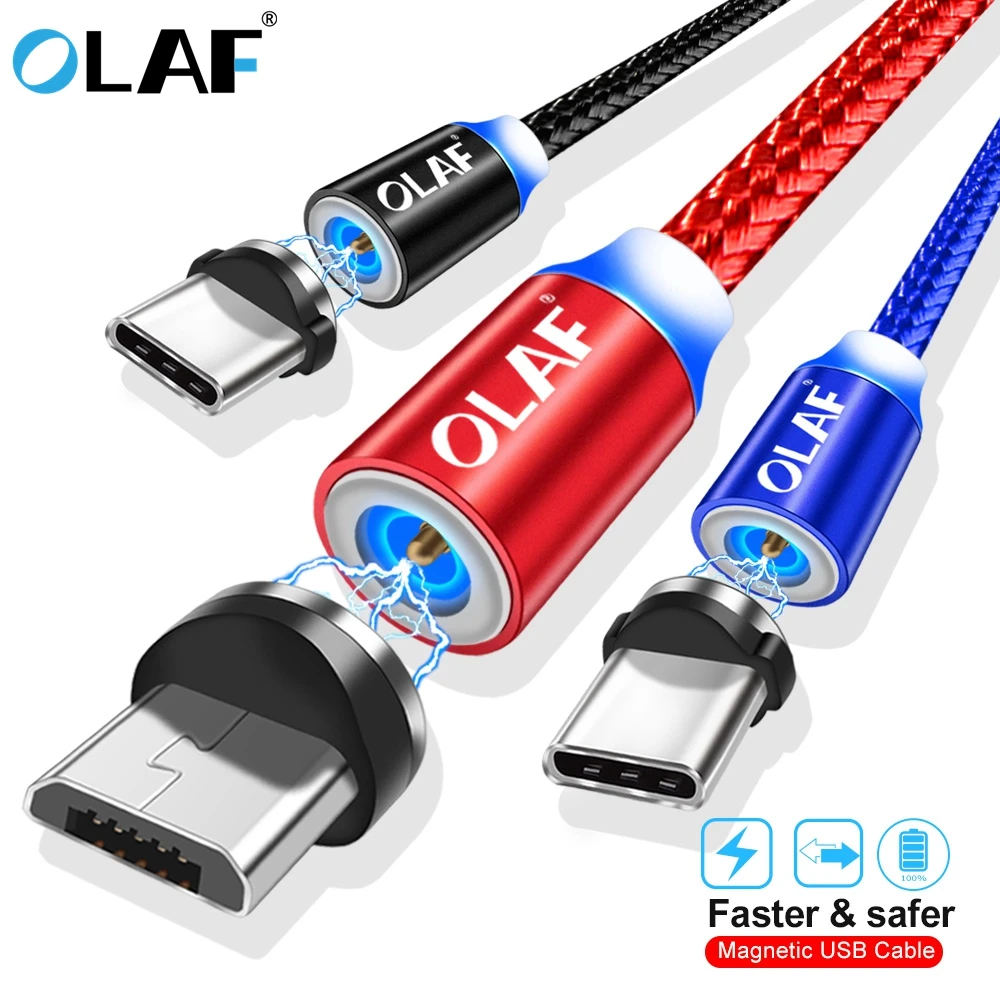 OLAF LED 2 м 1 Магнитный кабель для iPhone Micro usb Type c нейлоновый зарядный samsung sony