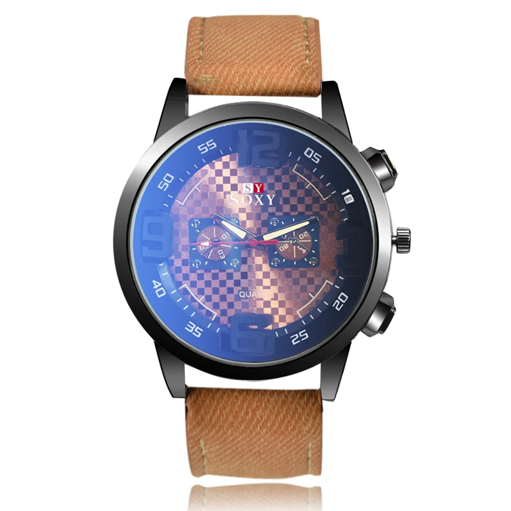 SOXY Роскошные синие стеклянные часы мужские наручные часы модные спортивные часы повседневные кожаный ремешок мужские часы erkek kol saati reloj hombre