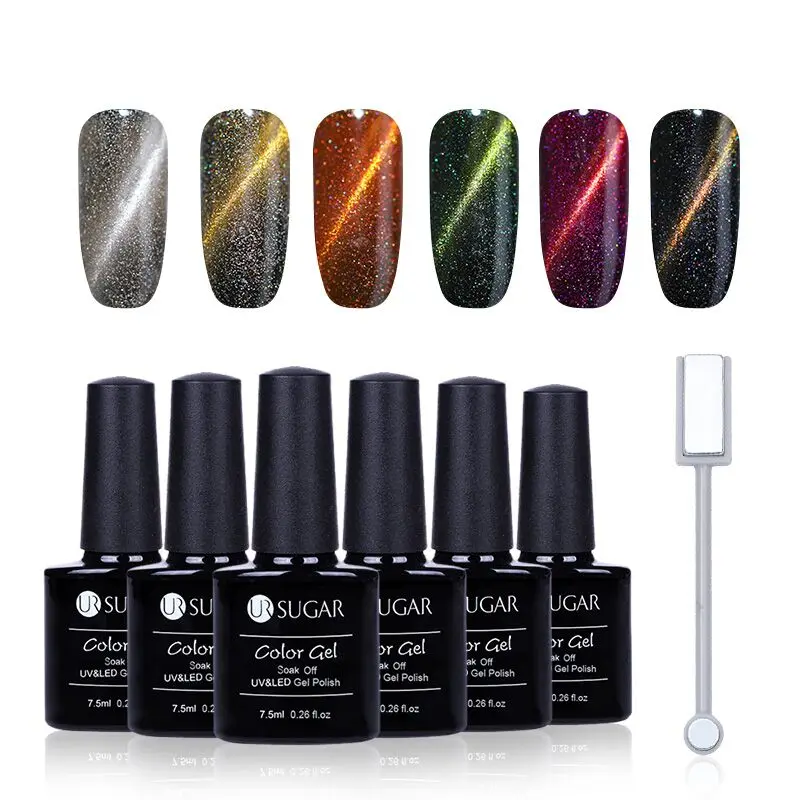 

UR SUGAR 7Pcs/set Holographic Glitter Magnetic Nail Art Gel Polish Laser Soak Off UV LED Cat Eye Gel Varnish Manicure Lacquer